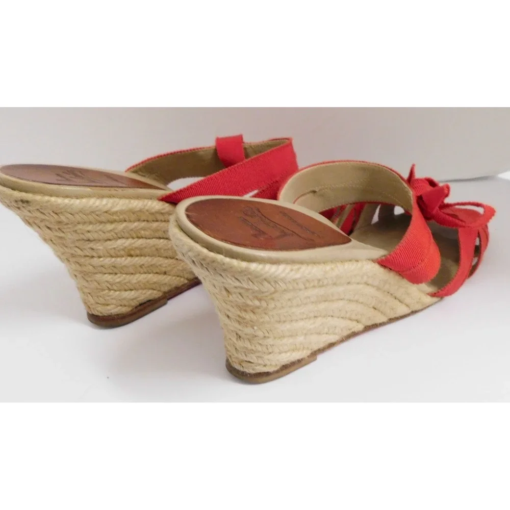 Christian Louboutin Delfin 80 Red‎ Ribbon/Rope Espadrille Sandals Wedge sz 39